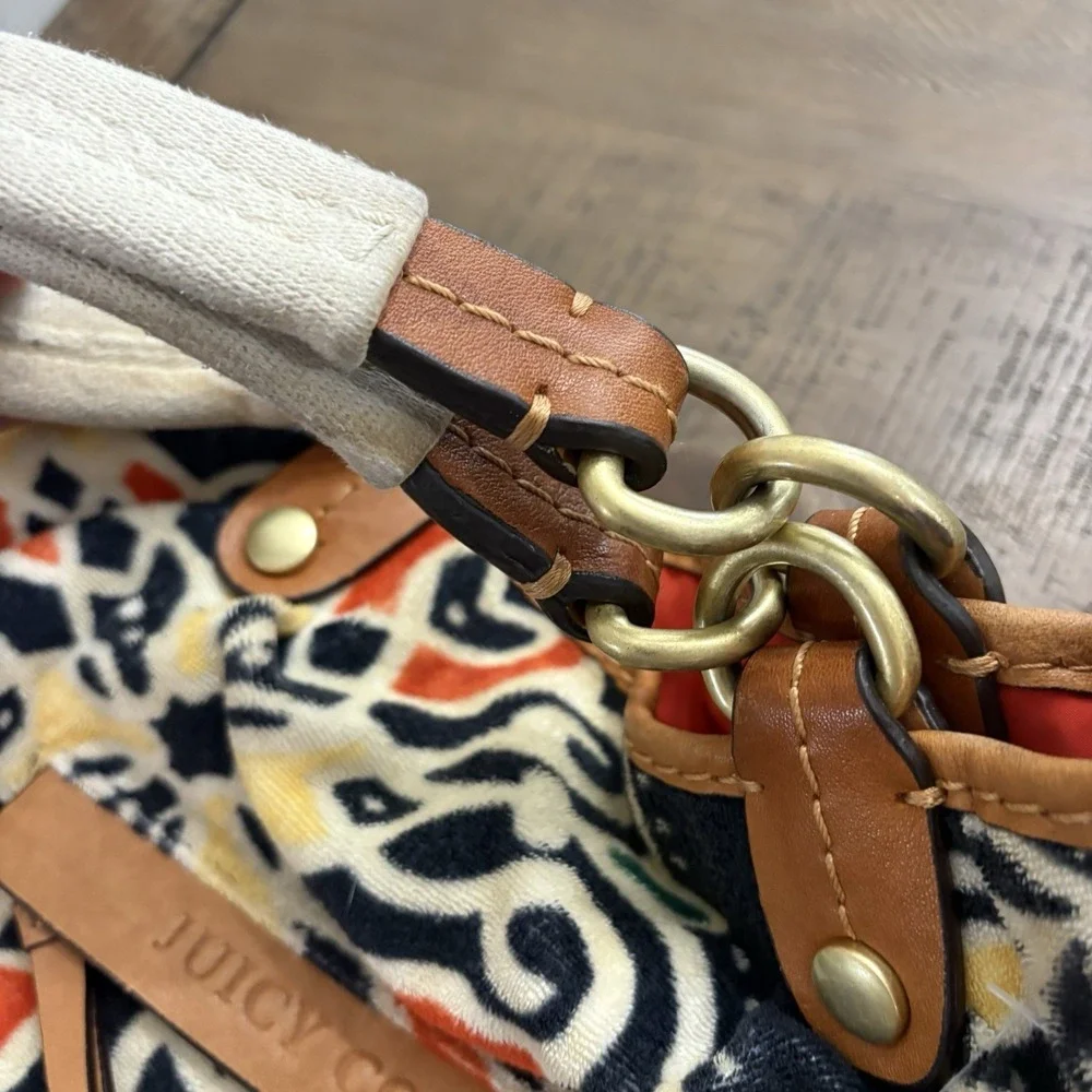 Juicy Couture Y2K Multicolor Blue Leather Straps Tote Hobo Overnight Bag